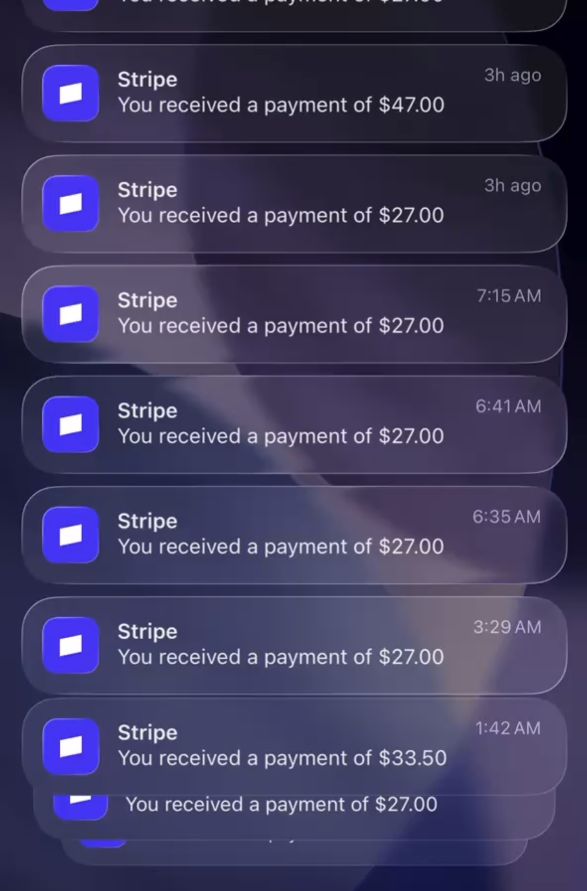 Stripe payment notifications